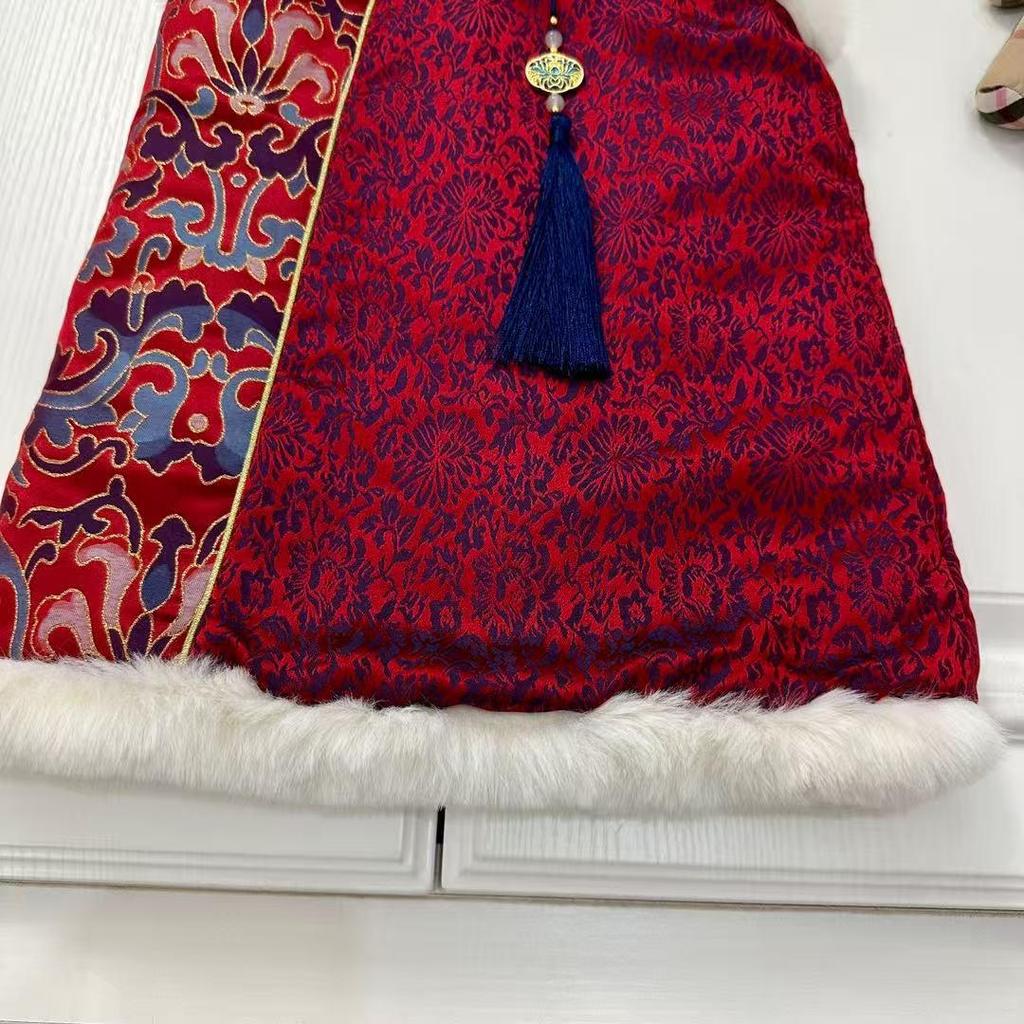 Chinese New Year Girls' Quilted Tang Suit Vest & Cheongsam Dress Set for Siblings