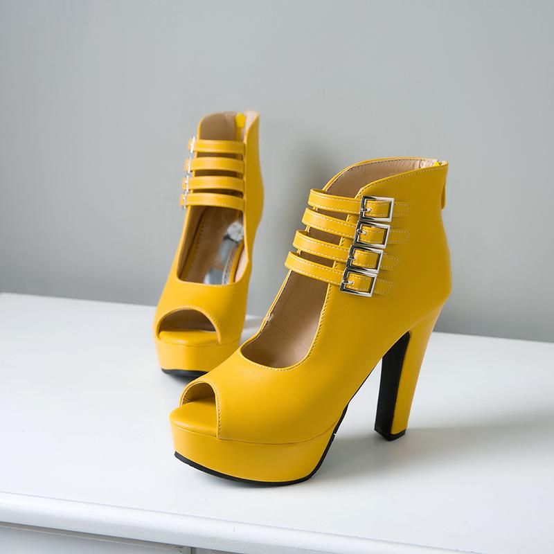 Summer New Womens Ankle Boots Sandals High Quality PU Leather Buckle Strap Zip Stiletto Heels Plus Size 35-46Shoes