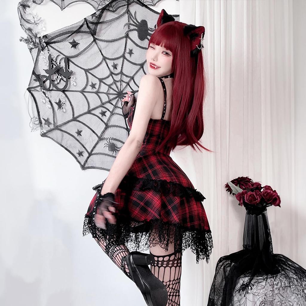Halloween Cosplay Dress with Zipper Punk Red and Black [Milky Time] Pattern, Style, Lace, (Lace)