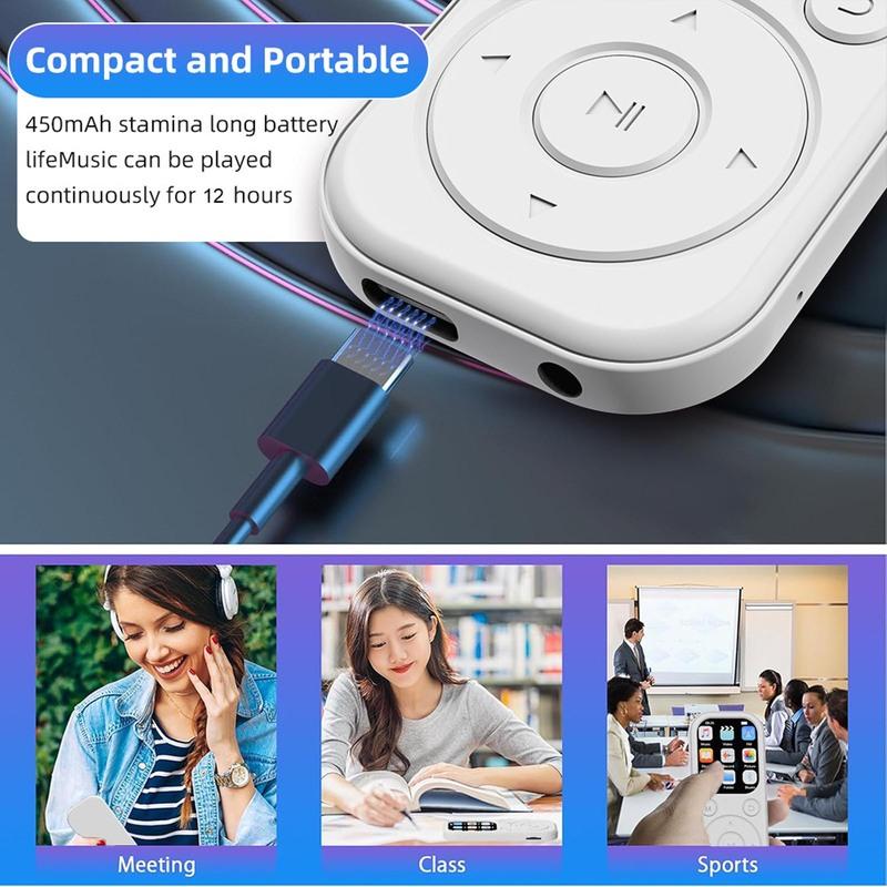 MP3 Player with Bluetooth 5.4 HiFi Speaker Voice Recorder 2.01in Screen Multi Functional Portable Music Players Type C Charging