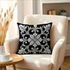 Black Silver Damask Pillow Cover 2D Faux Embroidery Print Vintage Floral Cushion Case For Sofa Bed Couch Elegant