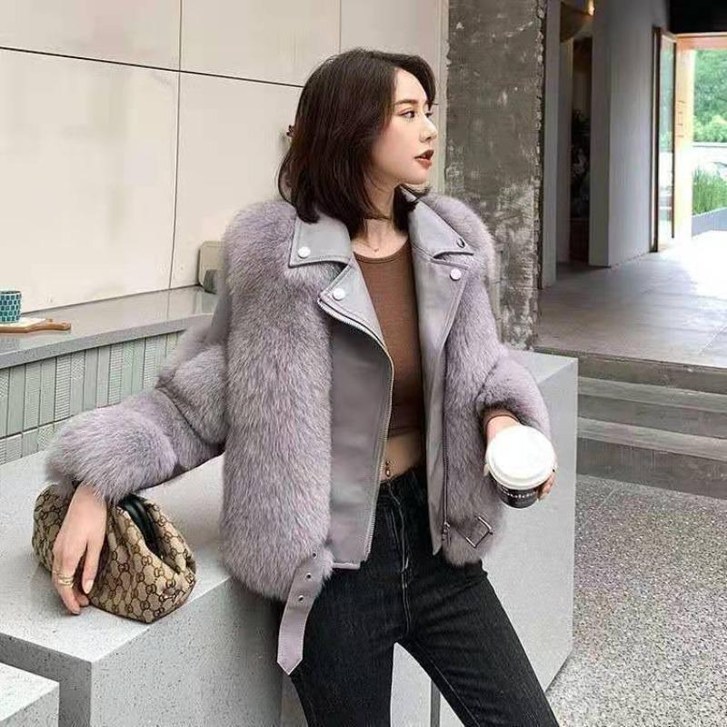 New imitation fox fur imitation coat women's locomotive short thin imitation fur coat