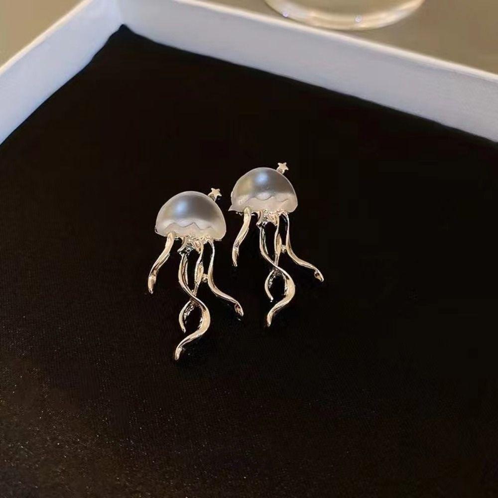 Y2K Unique Transparent Pendant Korean Style Choker Women Crystal Necklace Jellyfish Stud Earrings