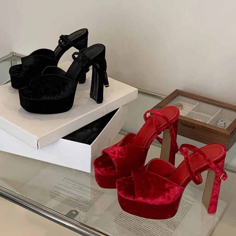 Eilyken Sandali da Donna con Plateau Chunky, Punta Quadrata Bassa, Tacco Alto Elegante, Cinturino con Fibbia, Scarpe da Donna per Matrimonio e Banchetto