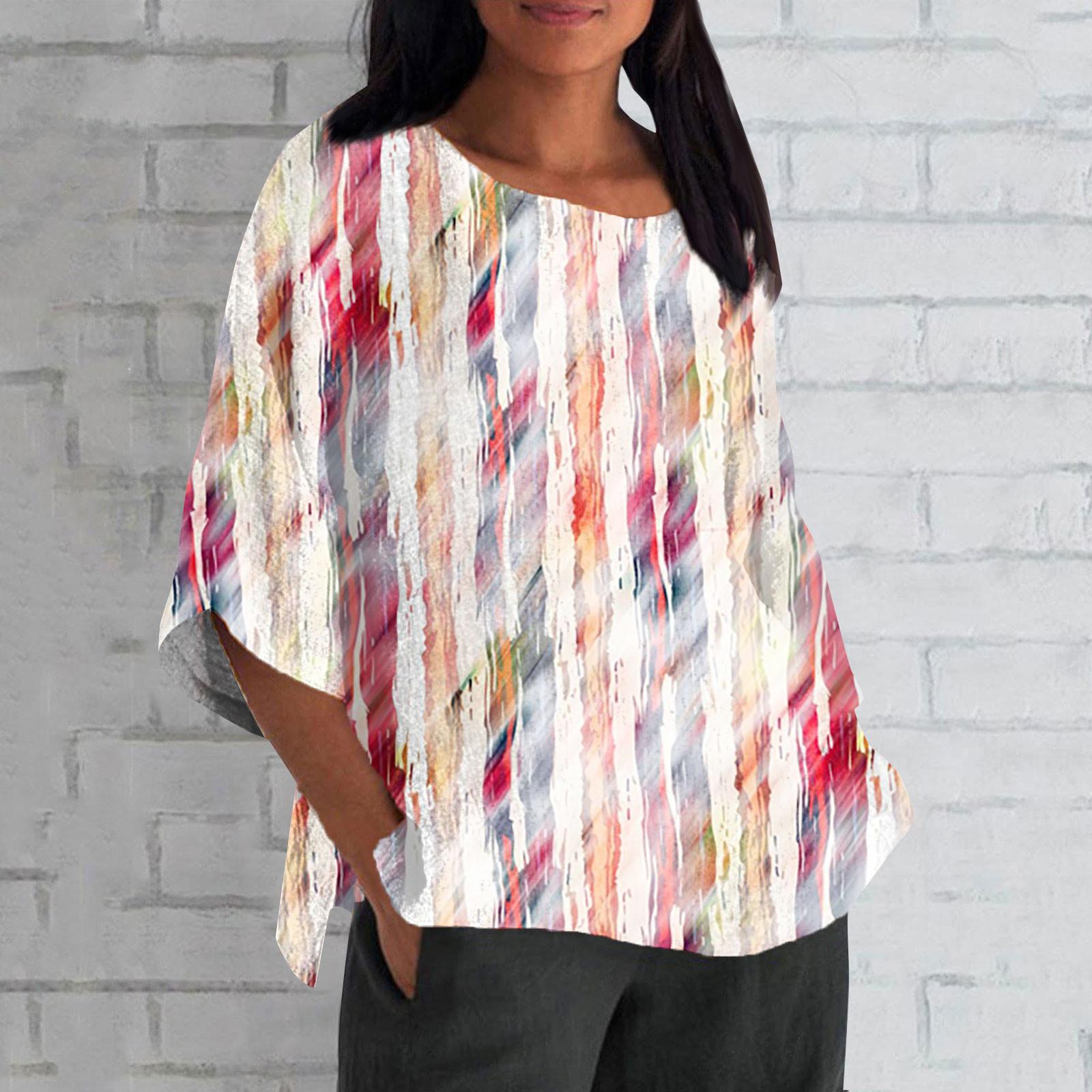 

Женская мода с половиной рукавом и круглым вырезом с принтом, свободная повседневная блузка, топ XL