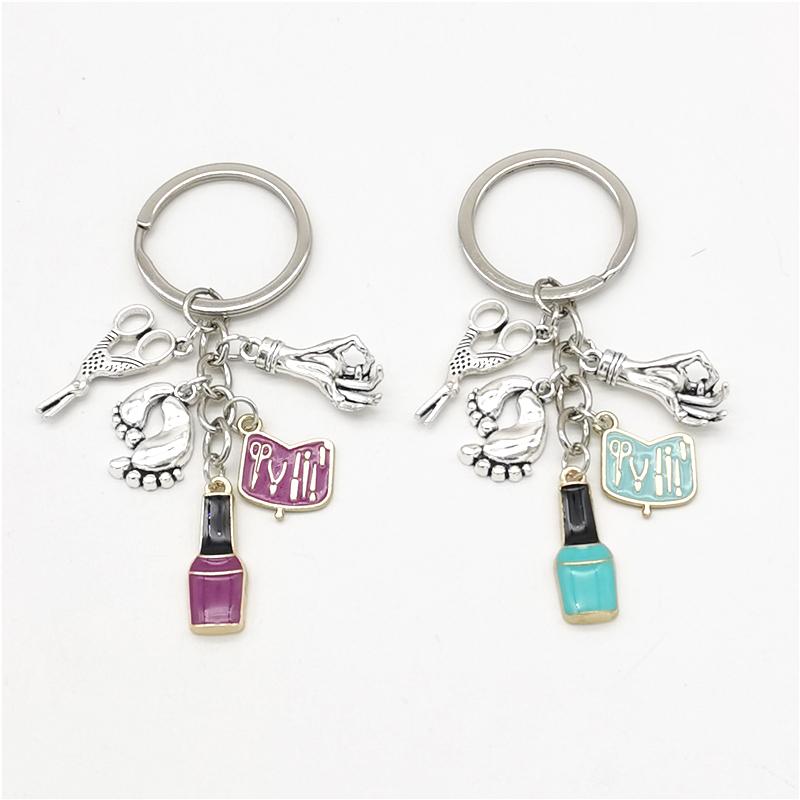 Fashion Nail Art Key Chain Vintage Style Mini Nail Art Nail Polish Keyring Scissors Keychains