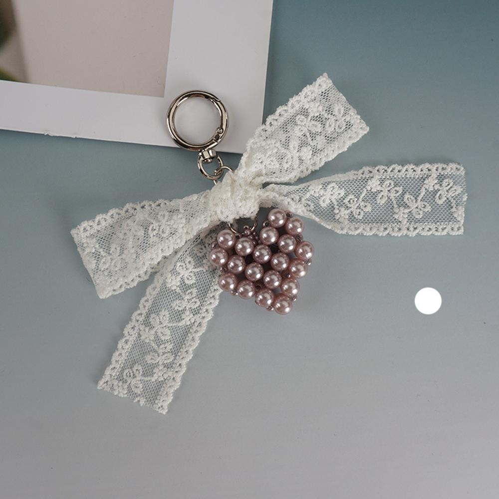 

Handmade Korean Style Lace Butterfly Knot Keychain with Pearl Heart Elegant Bag Accessory Jewelry Piece from Mainland China красный