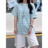 No Price Reduction, Contrasting Color Striped Short-sleeved T-shirt, Women's Korean Lazy Style Loose Casual Crew Neck Top Trend