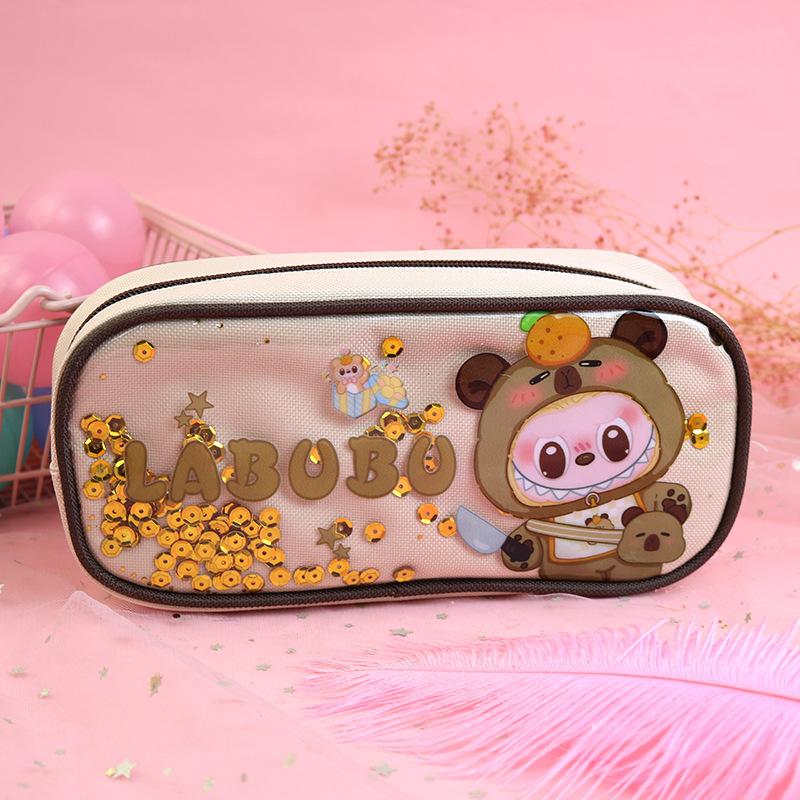 Plush Large-capacity Pencil Bag Quicksand Cute Pencil Case, Primary and Secondary School Student Stationery Bag Gift