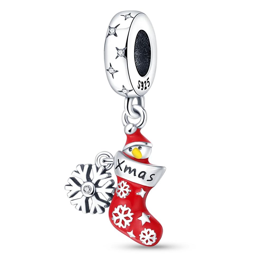 Copper Metal Christmas Series Sock Snowman Elk Bell Pendant Bead Component Compatible With Authentic Original Bracelet High Quality Fine Jewelry