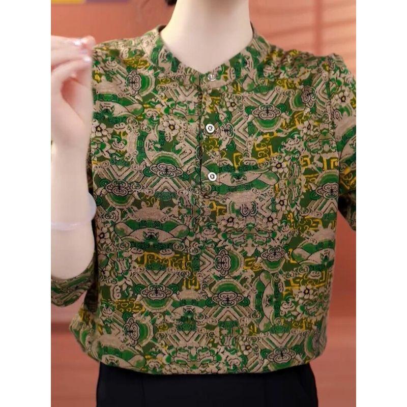 

2026 Autumn New Korean Style Plus Size Women s Green Shirt Top Casual Long Sleeve Versatile Unique Design Round Neck Green L