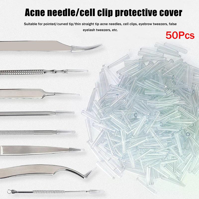 50pcs Acne Needle Tip Protector Soft Protective Sleeve Eyelash Tweezers Tip Cover Clip Protection Sleeve Clip Protective Cover