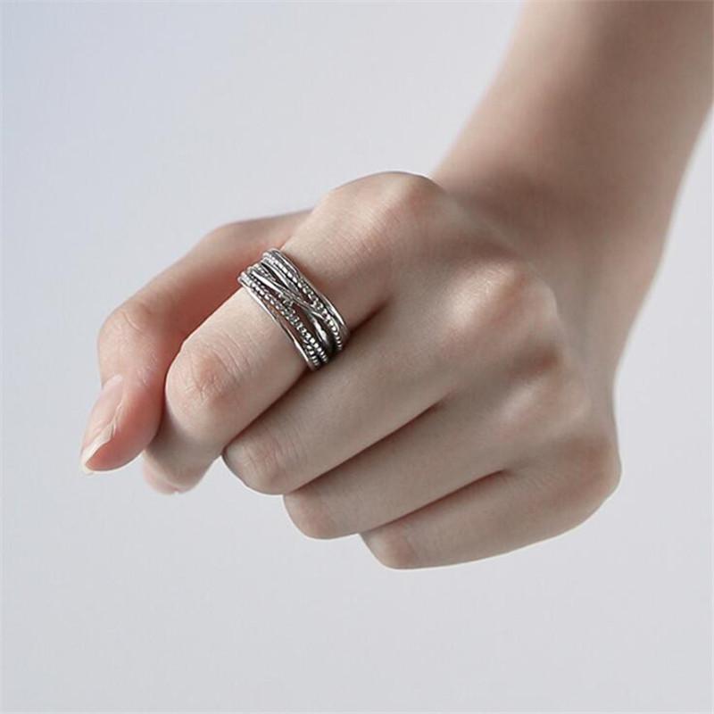 New Retro Jewelry Winding Twisted Thai Silver Multi-layer 925 Sterling Silver  Irregular Geometric Opening Rings