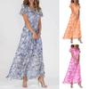 Maxi šaty s výstřihem do V Volán s krátkým rukávem Pas Těsný Vysoký Pas Splývavý lem Sladký květinový potisk Šifonové šaty Dámské oblečení