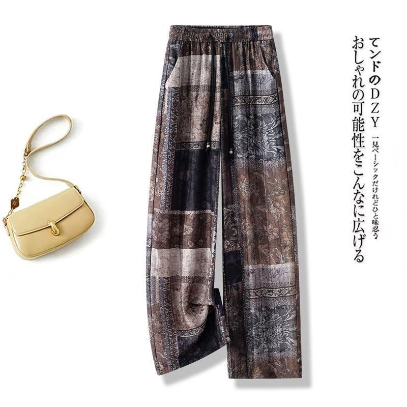 Fashion loose print drape versatile straight-leg pants women's 1116 summer thin breathable casual comfortable wide-leg pants