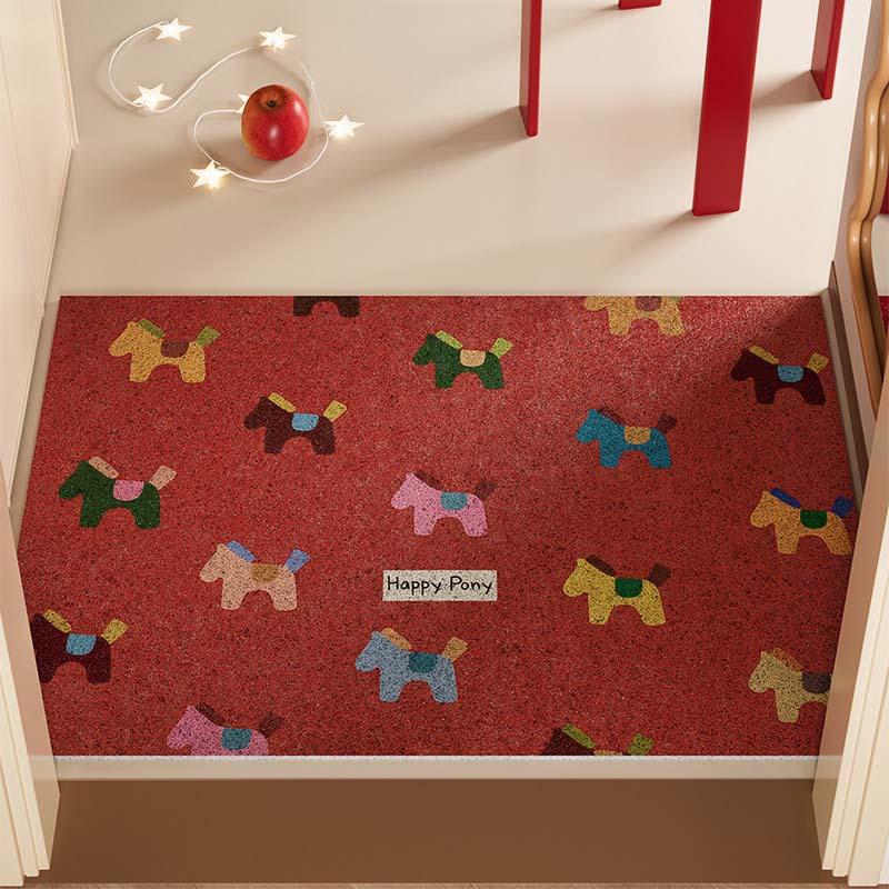 Year Of The Horse Entry Door Floor Mat Can Be Cut Silk Circle Red Festive And Dirt-Resistant Door Floor Mat Entry Door Mat
