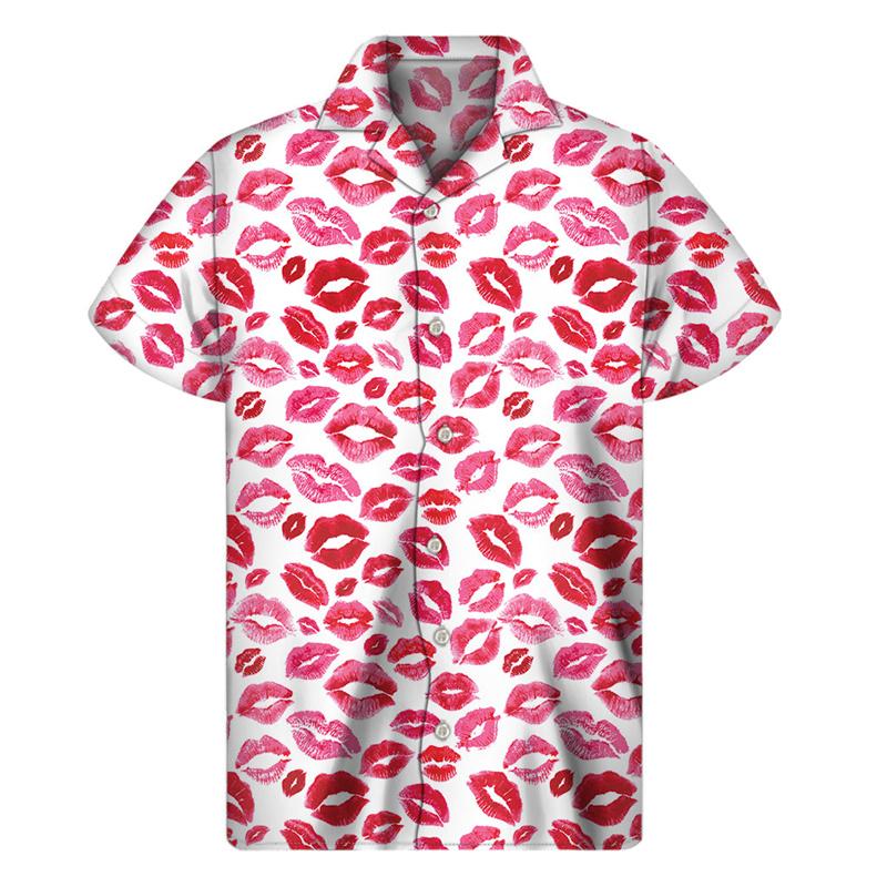 Fashion Men Women Summer Vacation Loose Short Sleeves Hawaiian Tee Shirts Button Lapel Aloha Blouse