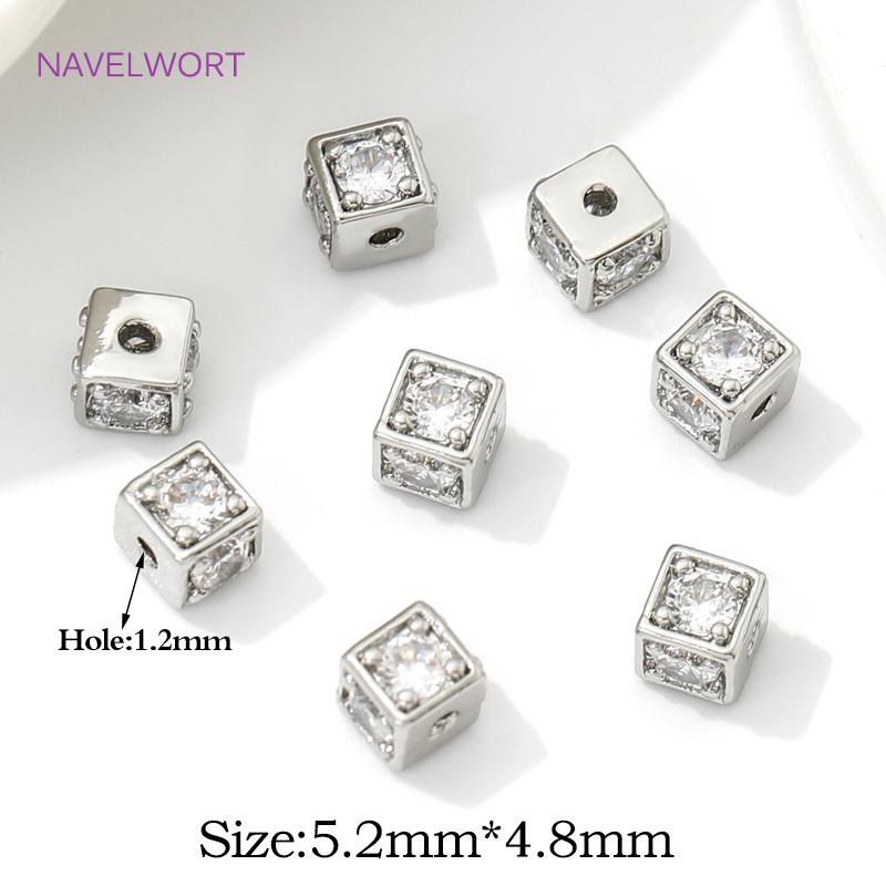 5.2mm*4.8mm Separator For Beads 18K Gold Plated With Zircon Square Spacer Beads For Bracelet Making DIY Jewelry Making Supplies