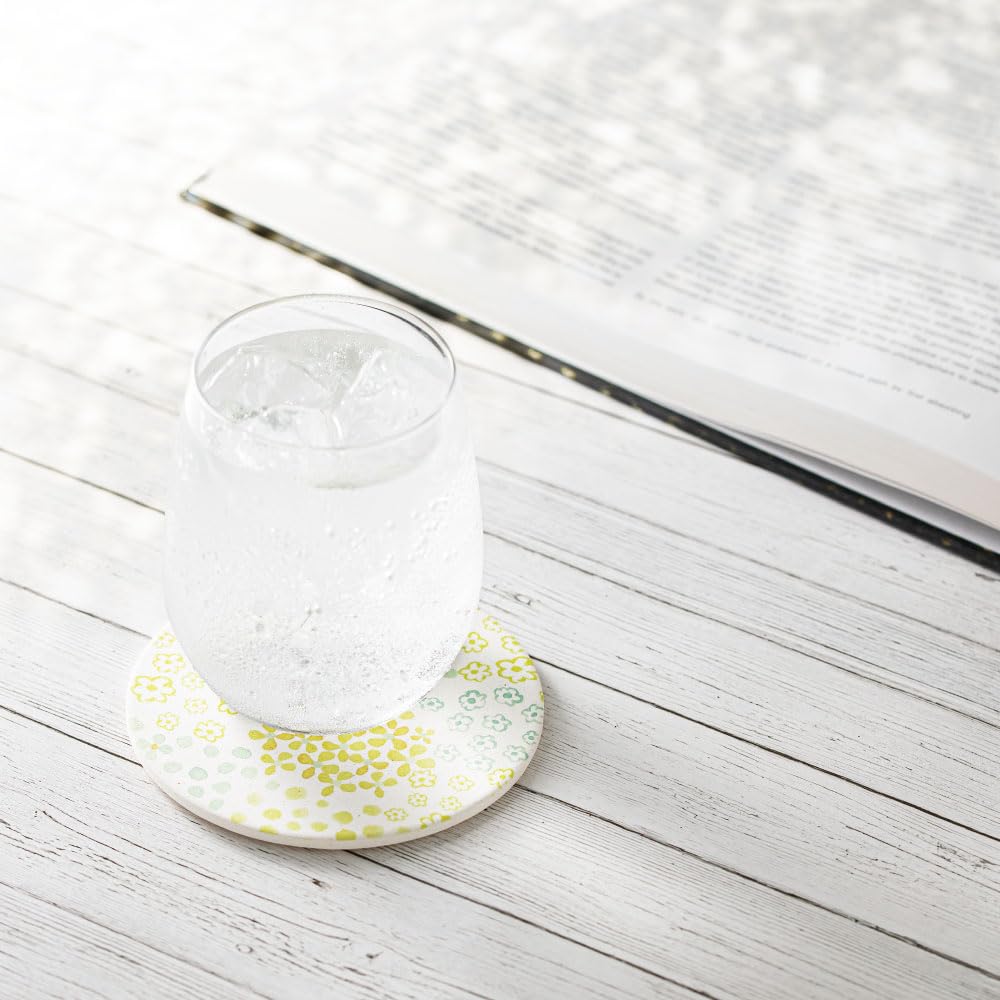 Ceramic Diatomaceous Earth Stained Flower Absorbent Made In Japan 1 &NE Coaster, Design, Yellow, Coaster, (Mino Ware), Quick-Drying, Piece, NRS-361-YE