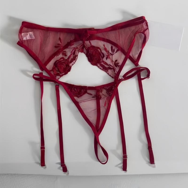 

Большой размер Застежка сзади Вышивка Цветочный Подвязочный пояс-подтяжка со стрингами Для чулок Женское Сексуальное Сетчатое Прозрачное Белье XXXL