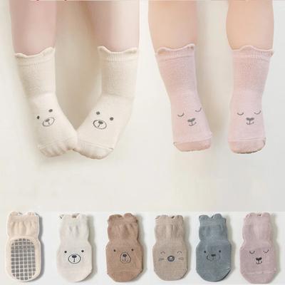 Baby Non Slip Floor Sock 5 Colored of Bear Print Infant Girl Cotton Socks Solid Autumn Anti Slip Children's Knee Sock