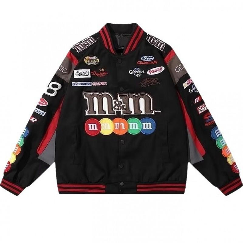 Herren Oversized Streetwear Motorradjacke Mit Stickerei Patchwork Lässige Radsport Oberbekleidung