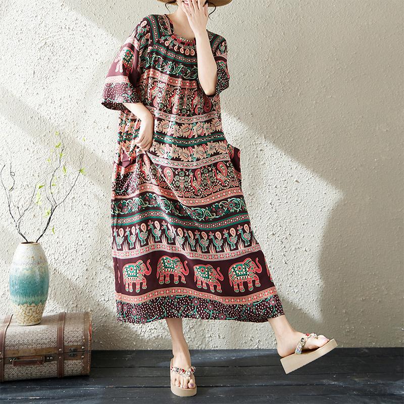 DIMANAF New 2026 Women Plus Size Summer Lady Vintage Long Dress Loose Oversize Maxi Floral Print Beach Sundress Clothing