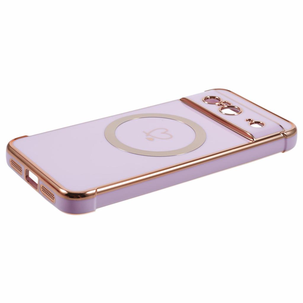 For Google Pixel 8 Magnetic Case Electroplated TPU Phone Cover Hollow Love Hearts