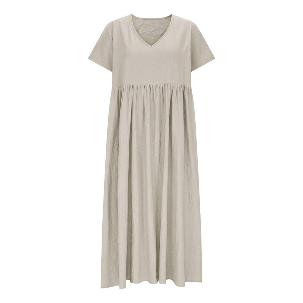 Kjoler for kvinner Sommer Casual Knappelukking V-hals Kortermet Arbeidskjoler