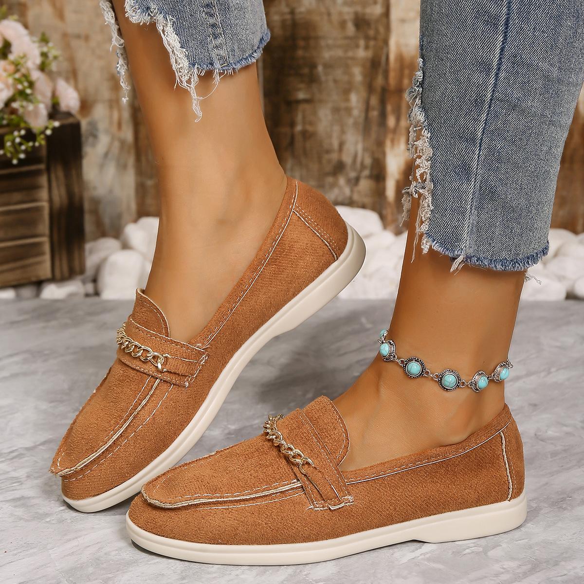 

Повседневные простые замшевые женские туфли большого размера 2025 осень новая женская обувь с открытым верхом удобная мягкая подошва одинарные туфли 43 коричневый