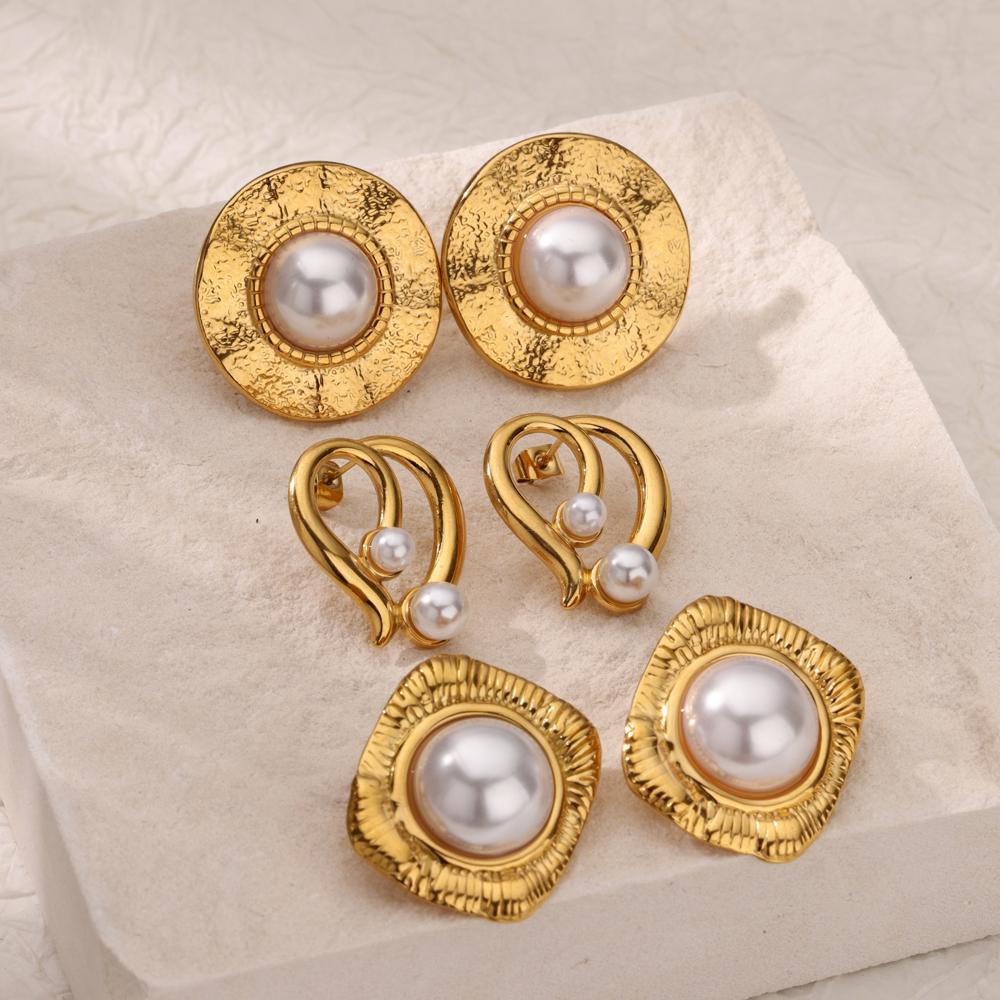 Elegant Imitation Pearl Stainless Steel Earring for Women Gold Color Large Stud Earring Anti Fading Wedding Party Charm Jewelry