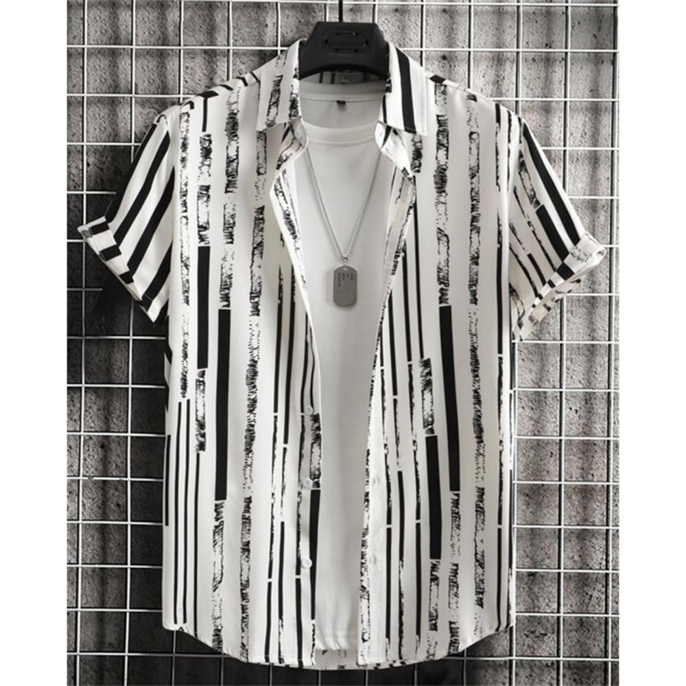 Summer Fashion 3D Print Striped Men's Shirts Basic GraphicsButton Short Sleeve Lapel Streetwear Hawaiian Blouse