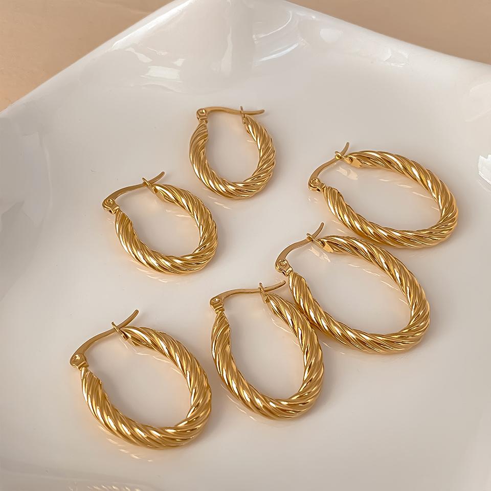 EManco Stainless Steel Plated 18K Gold Plated Twist Hoop Earrings Women Simple Ear Ring Hypoallergenic Jewelry Dropshipping