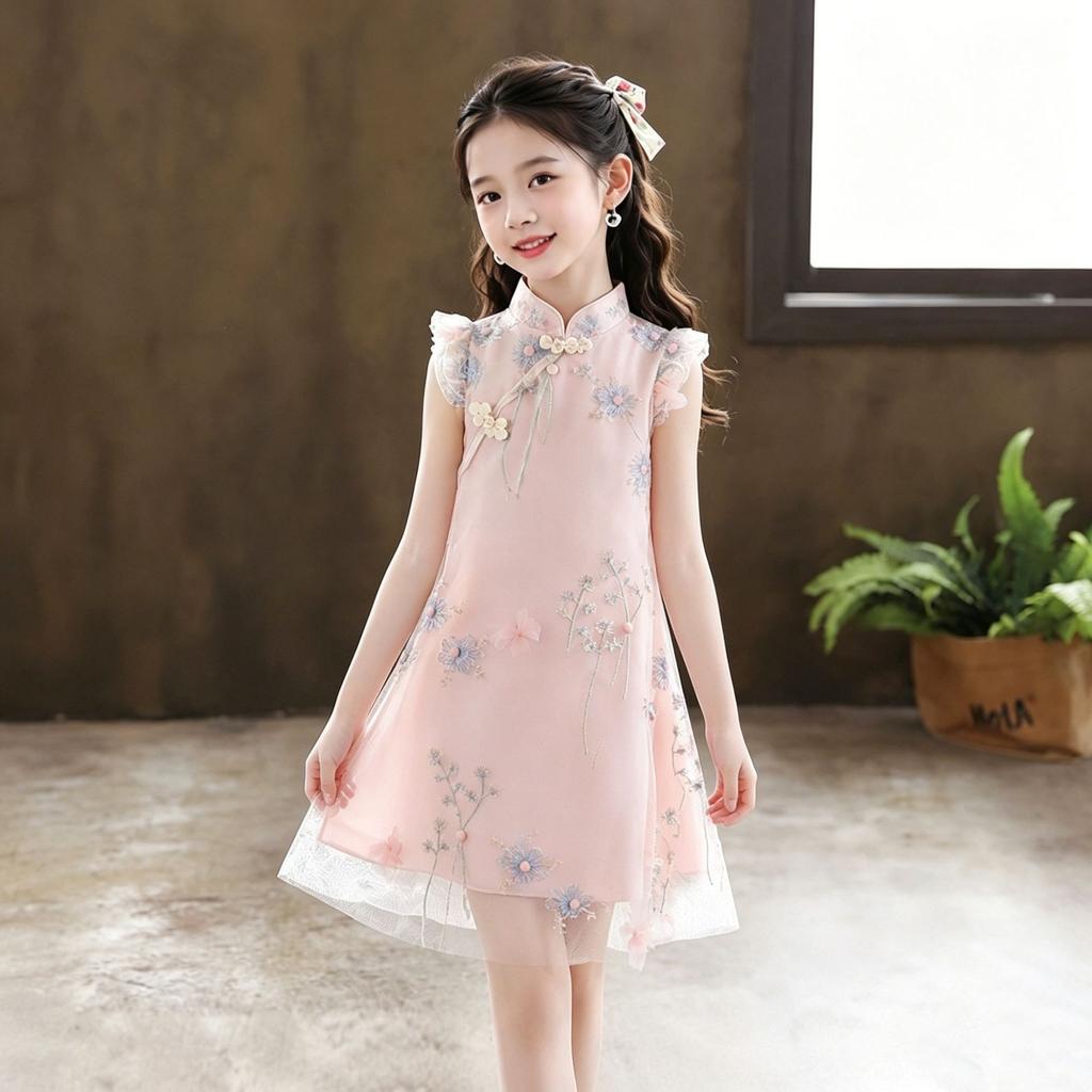 Girls Summer Qipao Dress Elegant Princess Kids Dress