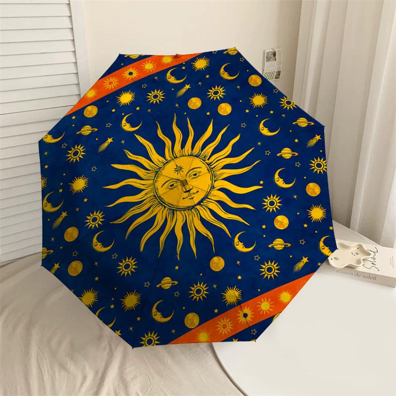 1pc Sun Moon Pattern Umbrella Design Automatic Opening and Closing Umbrella, High-quality Travel Umbrella, c1128116