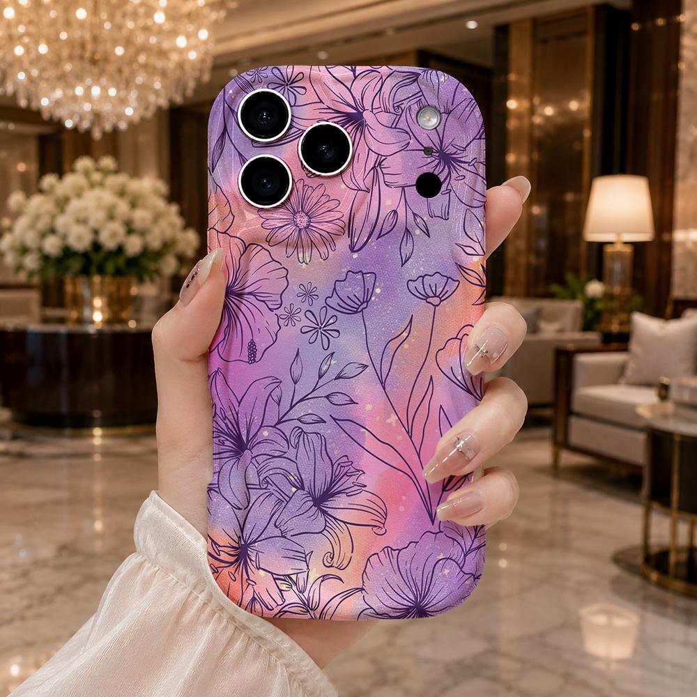 Gradient Line Tropical Flower Wavy Edge Phone Case For iPhone 16 15 14 Pro Max 13 12 11 Mini XR XS SE 2020 7 8 Air Cover