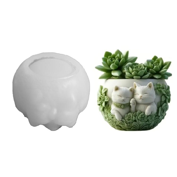 

Reusable Vase Silicone Mold with Cats Charm, Crafting Supplies Decorative Planter Resin Casting Mold Home Ornament 1