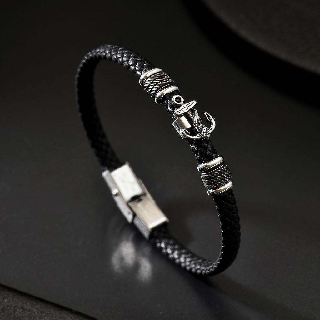 Mens Bracelet with Anchor Retro Weaving Leather Bracelets Personalized Stainless Steel Korean Anti Tarnish Jewellery ALN25123240