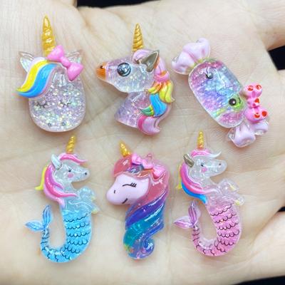 12 ks Unikátní Smíšené lesklé Jednorožec / bonbón Ploché zadní Figurka DIY Svatba Scrapbook Dekor Domácí řemeslo C01