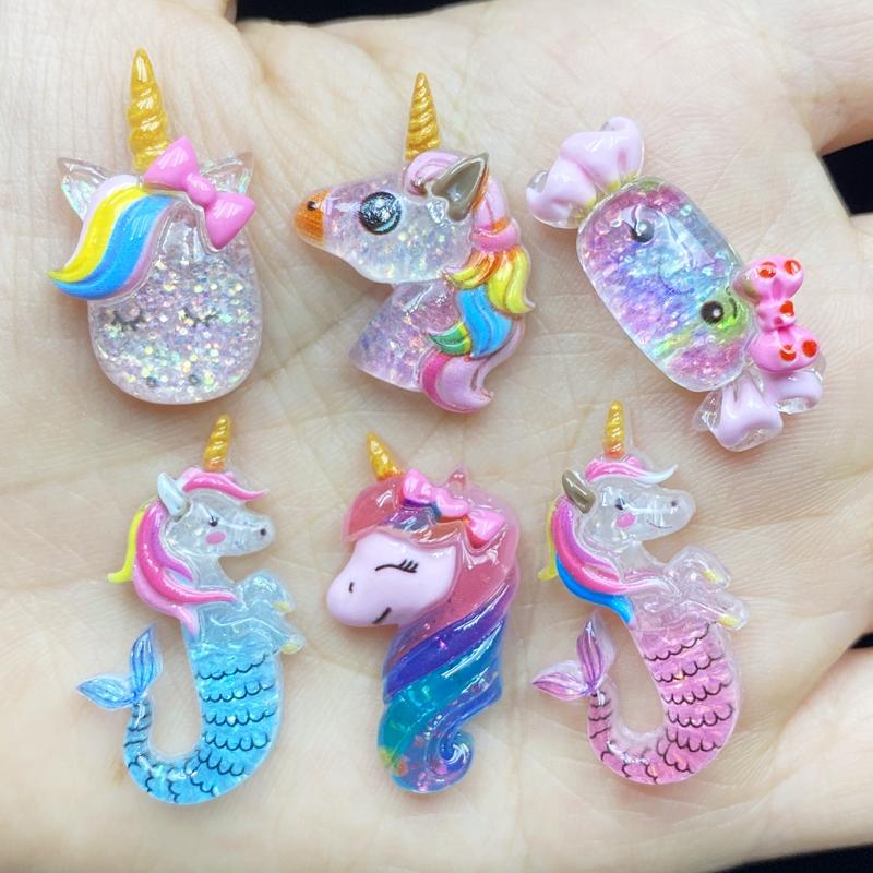 12pcs Unique Mixed Shiny Unicorn / Candy Flat Back Figurine DIY Wedding Scrapbook Decor Home Craft C01