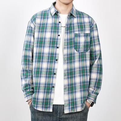 Spring and Autumn Long-sleeved Versatile Plaid Shirt Men's Plaid Shirt Trend Loose Fashion Shirt