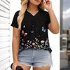 Women's Fashion Casual Printed V-Neck Short Sleeve Large Size T-Shirt Top