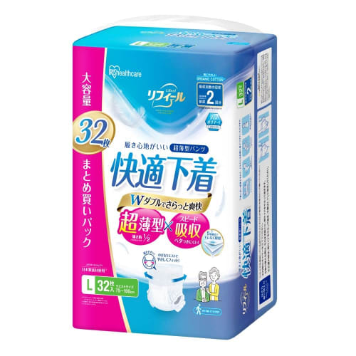 

IRIS OHYAMA Refill Comfortable Underwear Adult Diapers, Large Size, 2-Use Absorption Capacity, 32 Diapers (NAD-L32-2)