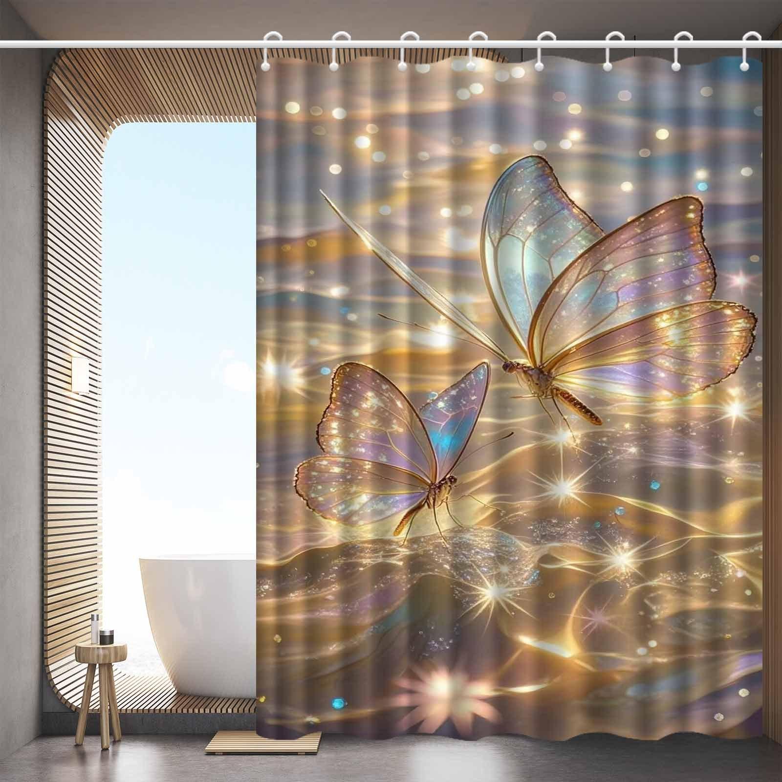 

1Pc Golden Transparent Butterfly Pattern Shower Curtain, High-End Elegant Bathroom Curtain, Bathroom Decoration Pattern W60H190(CM)-1 Pcs