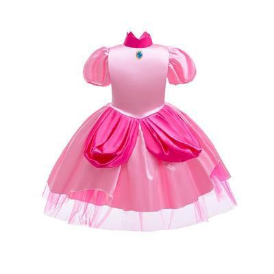 Cosplay Princess Peach Super Mario Outfit Medium-Large Children's Luigi Pink Dress