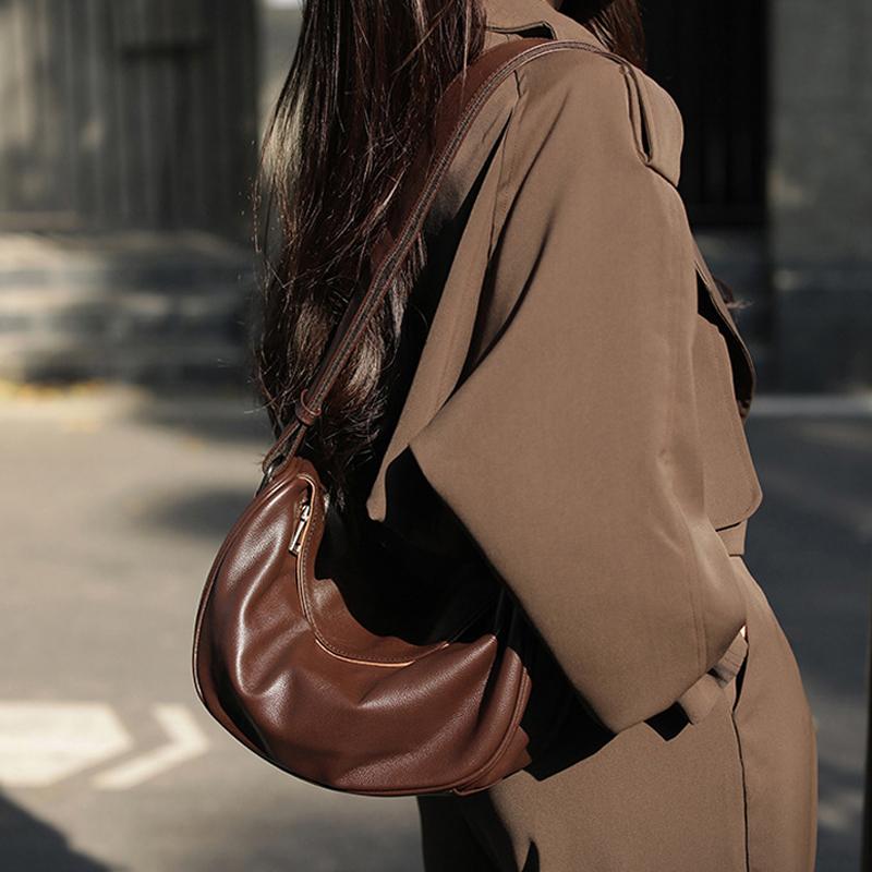 Ladies Soft Cowhide Retro Hobos Crossbody Bags Women's Cow Genuine Leather Handbags Female Luxury Fashi Shoulder Bags For Lady