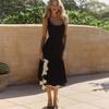 European and American women's clothing U-neck sleeveless ruffle edge split hem tight dress