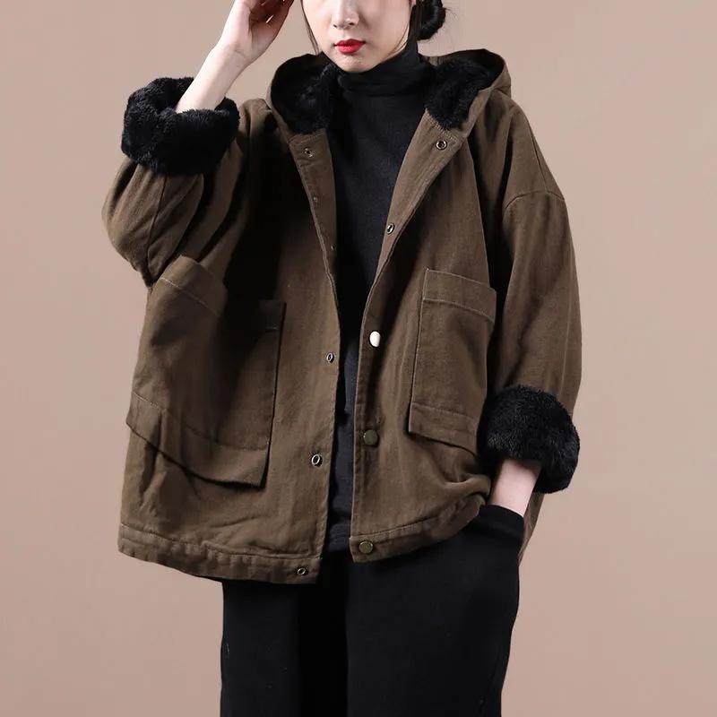 

Женская осенняя стеганая куртка свободного кроя в этническом стиле ретро с пряжкой, утолщенное пальто XL хаки