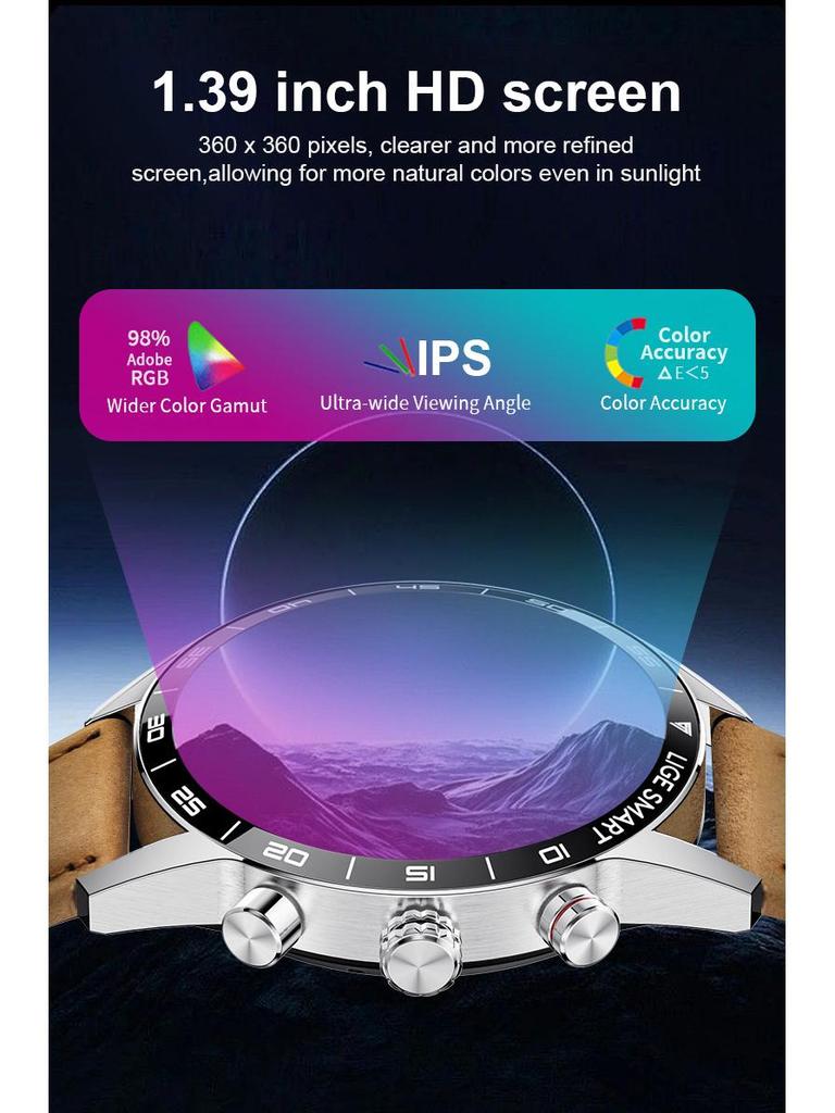 Men's Large-Screen Round Dial Smartwatch with Multi-Functionality and Bluetooth Calling