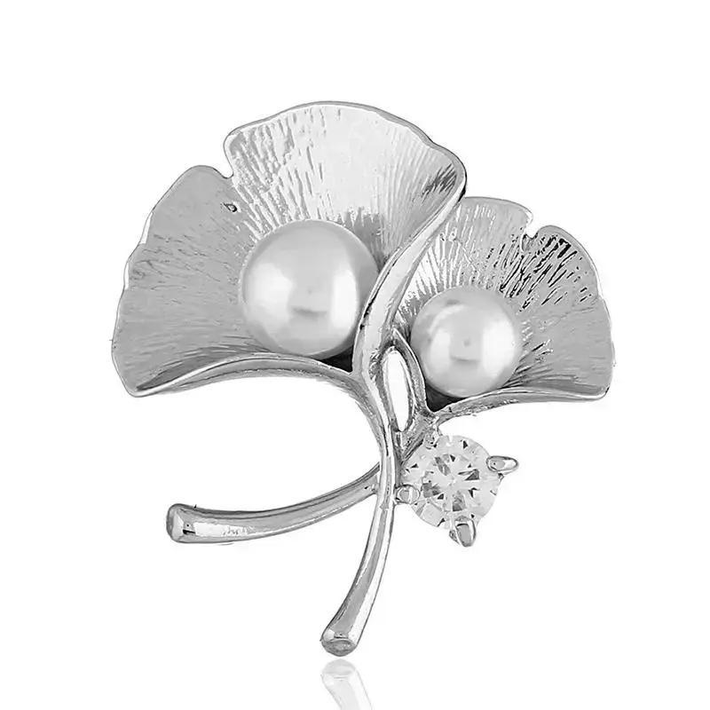 1 Pcs Vintage Women Pearl Ginkgo Leaf Brooches Ancient Gold Plant Women's Clothing Decor Jewelry Dresses Accessories Gifts